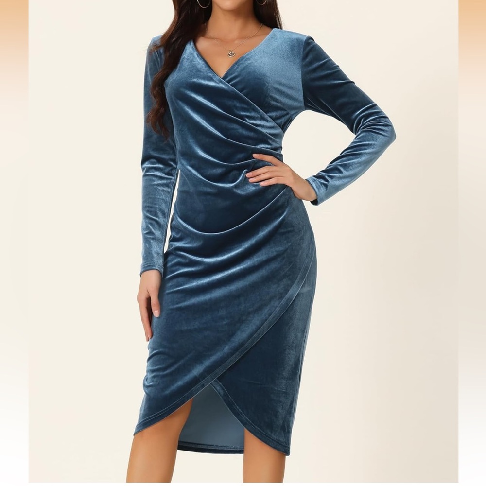 Seta T velour long sleeve faux wrap dress size large